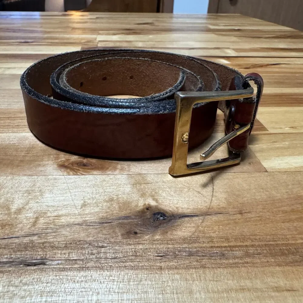 Oil Tanned Top Grain Cowhide Men Belt Size 34/36 Rust Brown Leather Brass Buckle